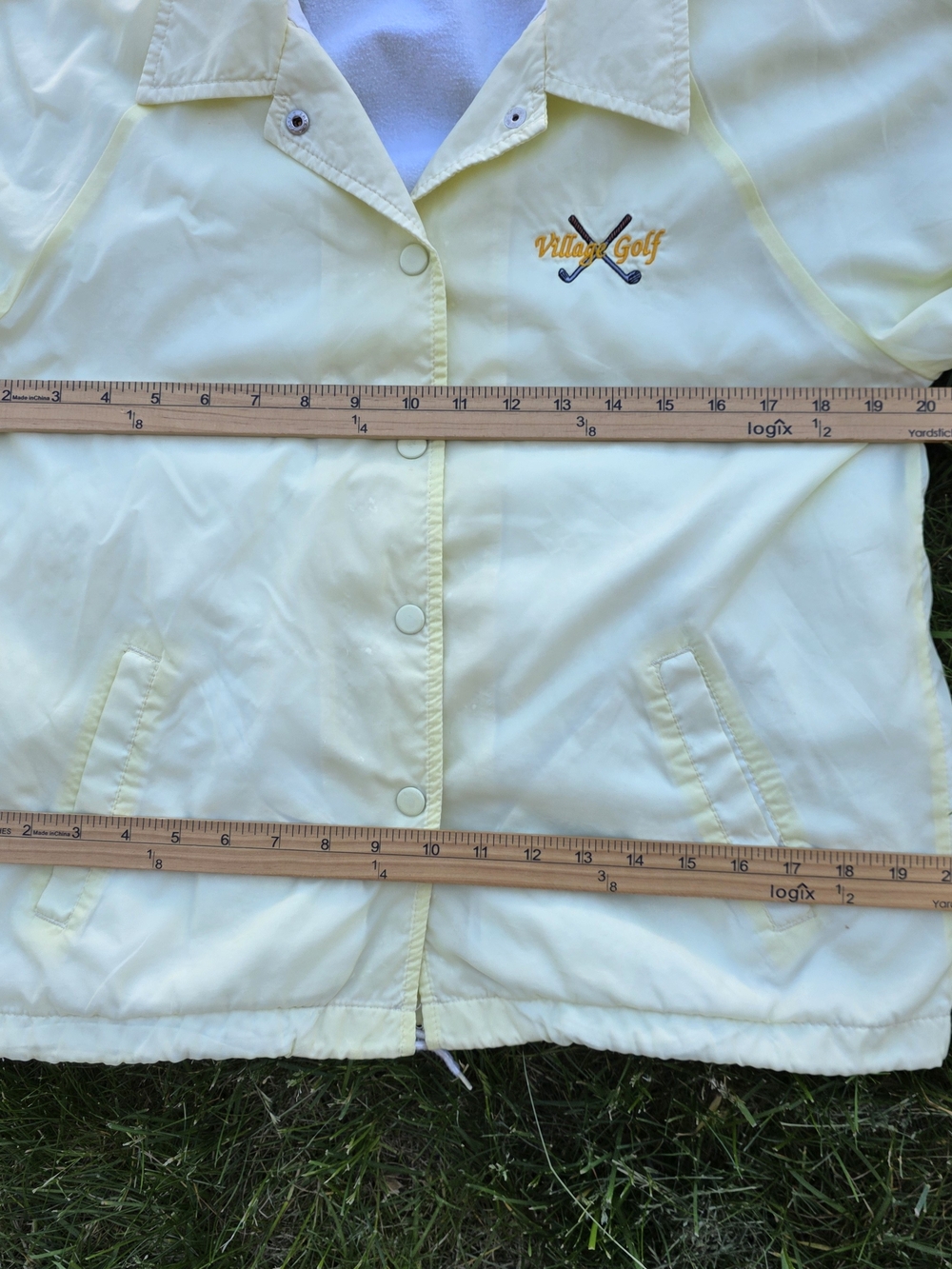 Vintage Village Golf Coach Jacket Yellow Snap Front Windbreaker - Picture 9 of 10